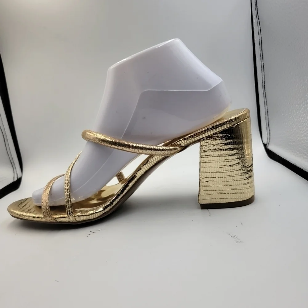 Sugar Gold Badger 2 Strappy Block Heels Sz 10